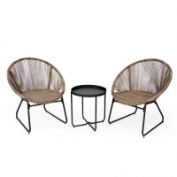 瑞奇麗 手工編藤椅陽臺桌椅三件套 百搭戶外拉繩椅組合